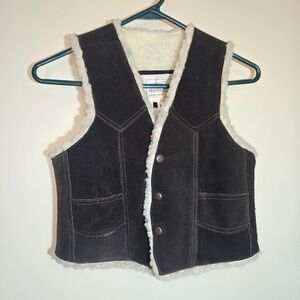 Vintage 1980 Handcrafted GENUINE LEATHER‎ Marlboro Country Kids Brown Vest
